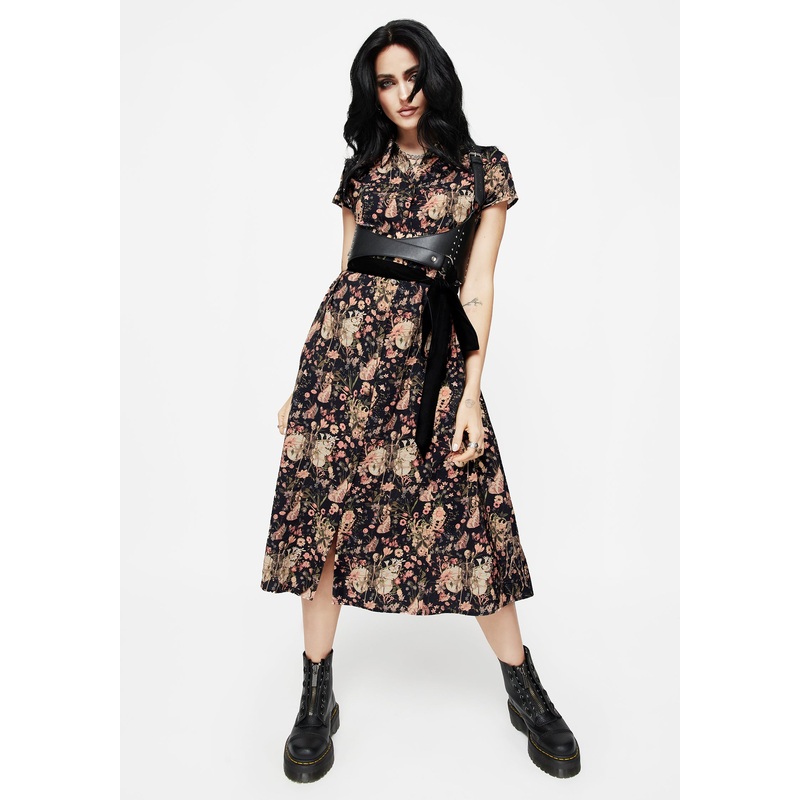 Pixie Floral Print Midi Shirt Dress