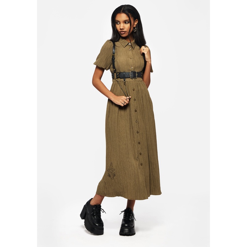 Ramaria Embroidered Puff Sleeve Button Up Midaxi Shirt Dress