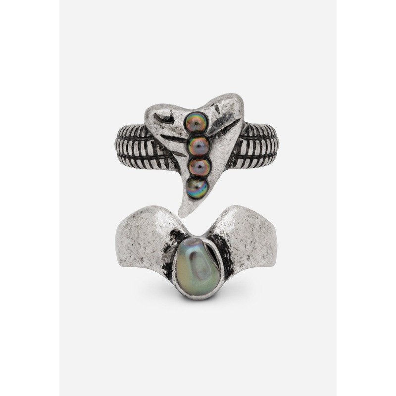 Shark Tooth Black Pearl Layered Ring Set