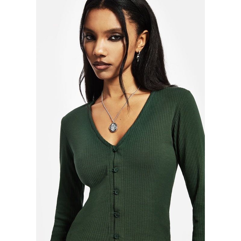 Surcantine Rib Button Up Long Sleeve Top