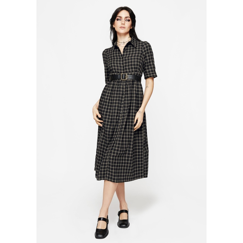 Terra Midi Smock Shirt Dress – Olive