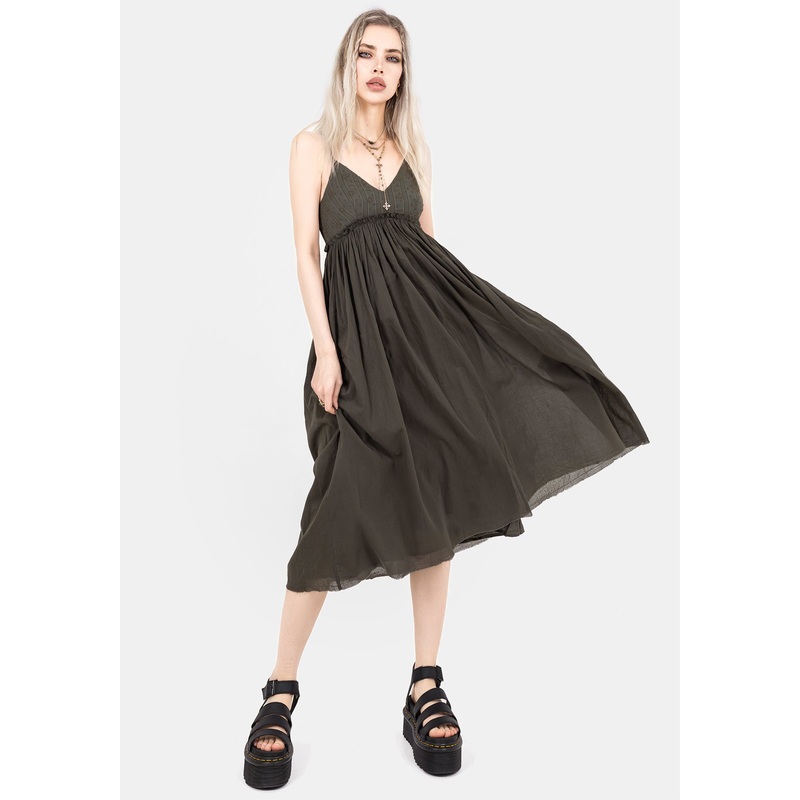 Thyme Cotton Plunge Neck Cami Midi Dress