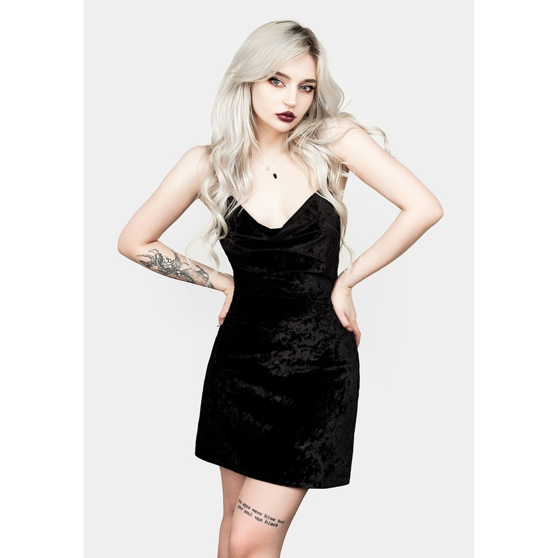 Bitten Cowl Neck Mini Velour Dress