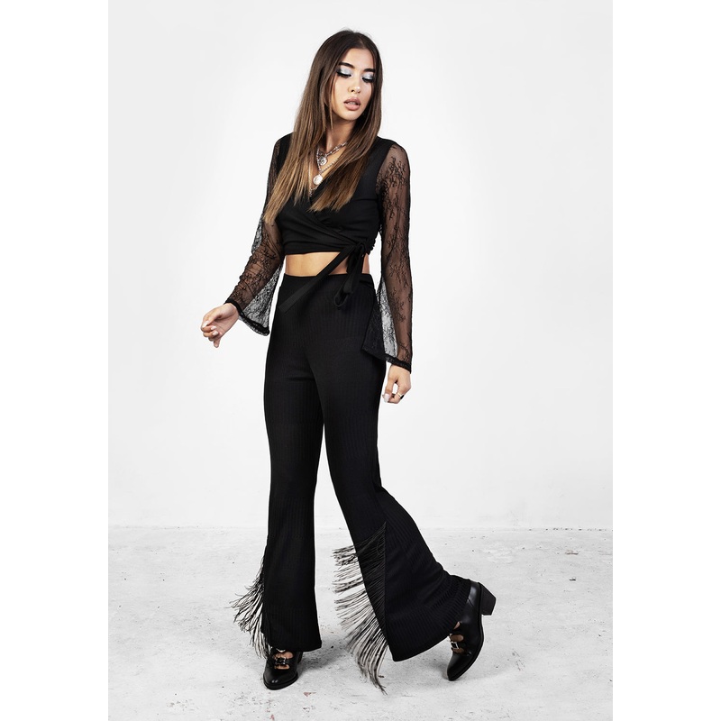 COYOTE FRINGED JERSEY FLARES