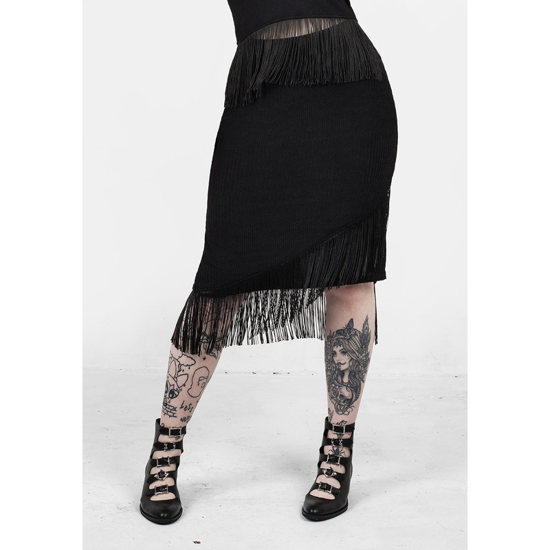 LITTLELIES MIDI FRINGED JERSEY SKIRT