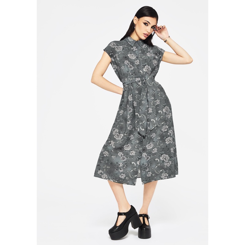Meadow Floral Serpent Print Midi Shirt Dress