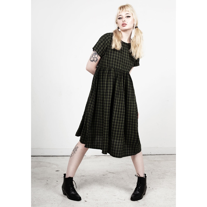 Terra Gingham Midi Smock Dress