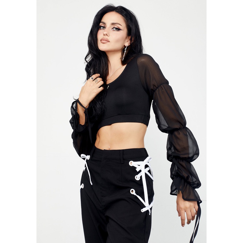 Cavity Bubble Sleeve Crop Top