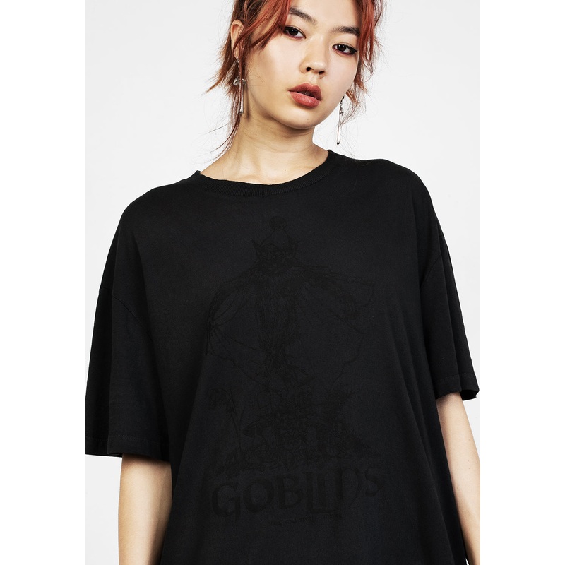 Goblins Black Garment Washed Oversized Tee Dress