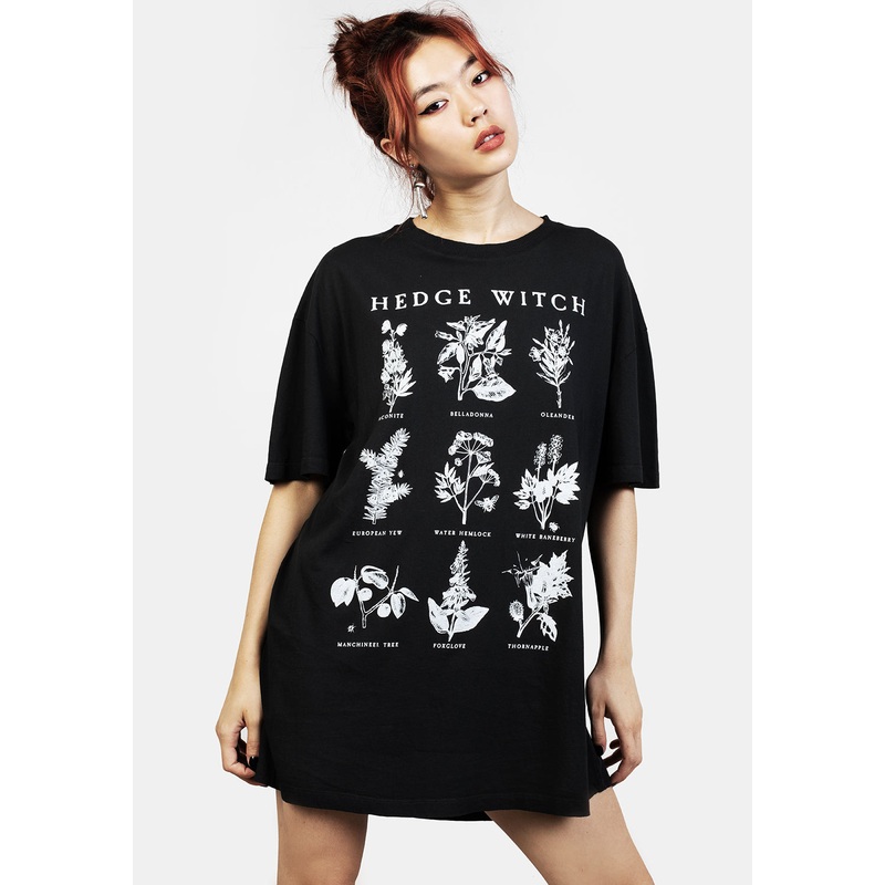 Hedgewitch Black Garment Washed Oversized Tee Dress