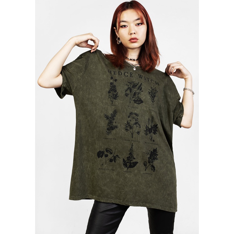 Hedgewitch Green Acid Wash Oversized Tee