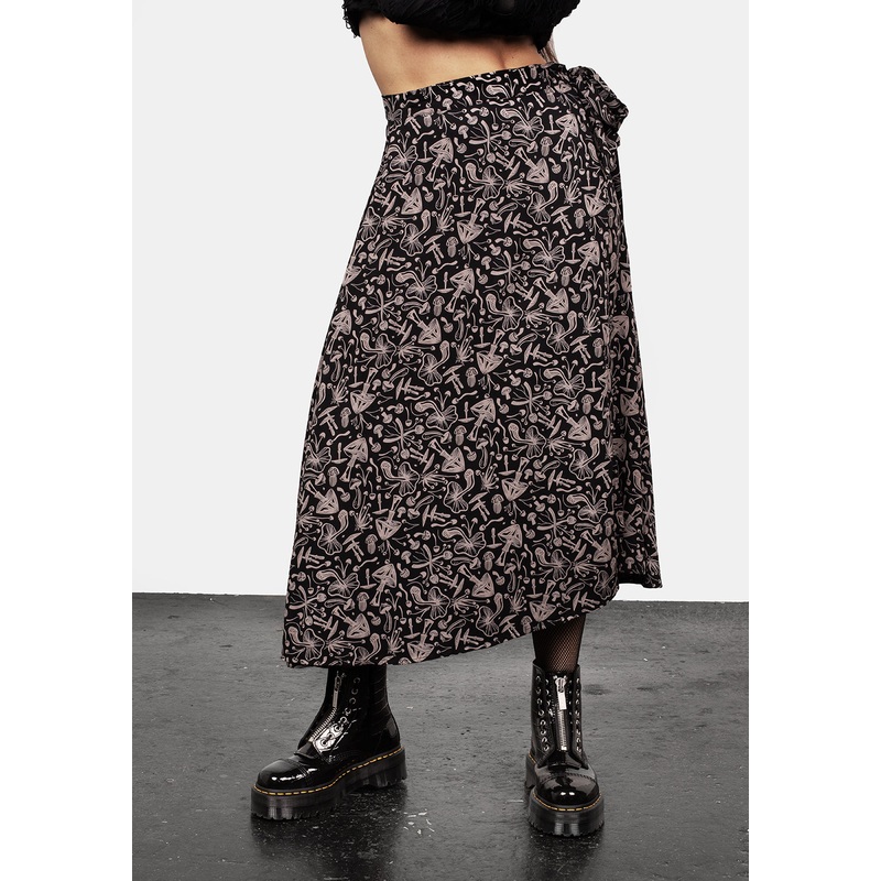 Mycophile Mushroom Print Midaxi Wrap Skirt