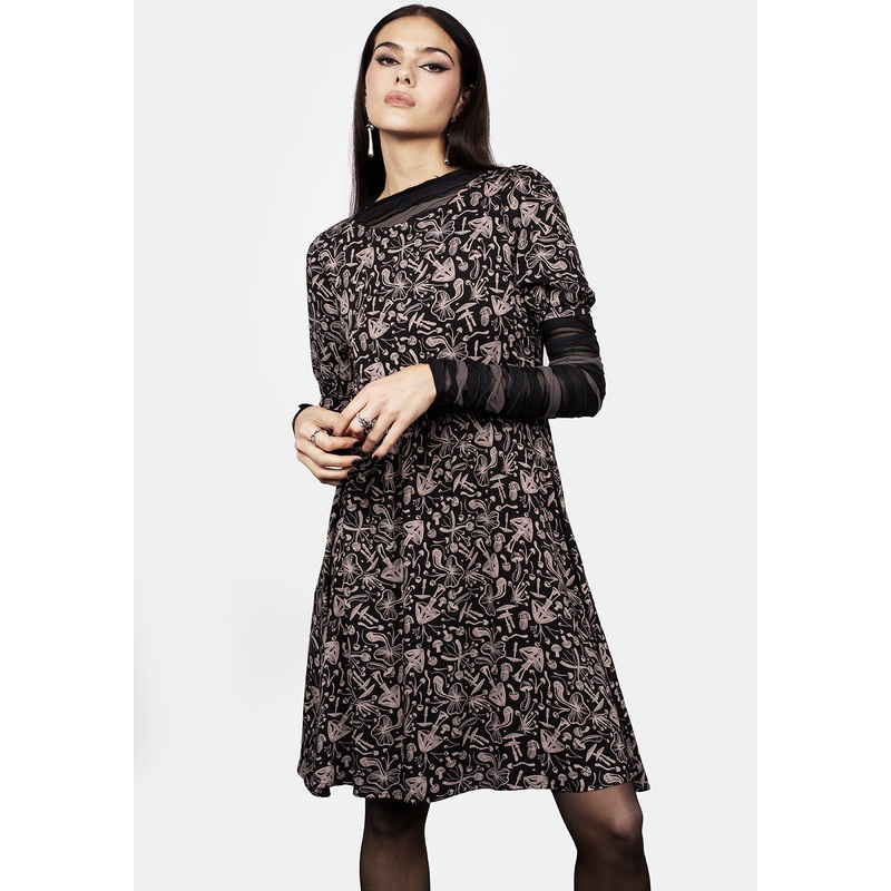 Mycophile Mushroom Print Mini Skater Dress