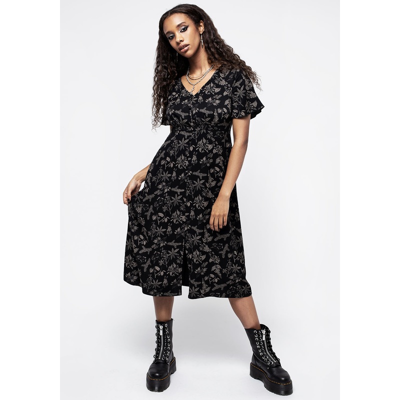 Poisonous Plants Short Sleeve Midi Dress
