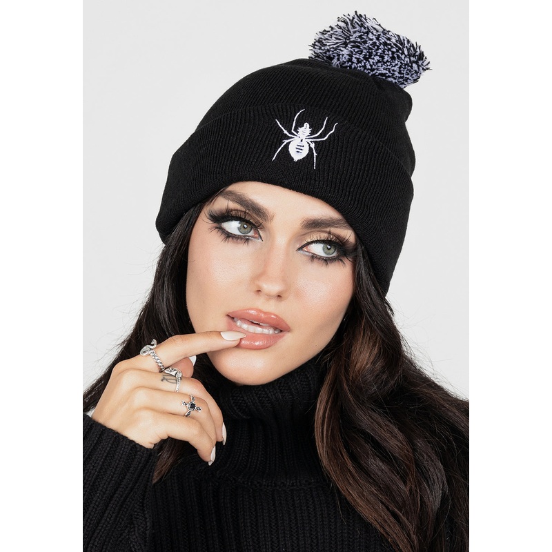 Spinneret Embroidered Pom Pom Beanie