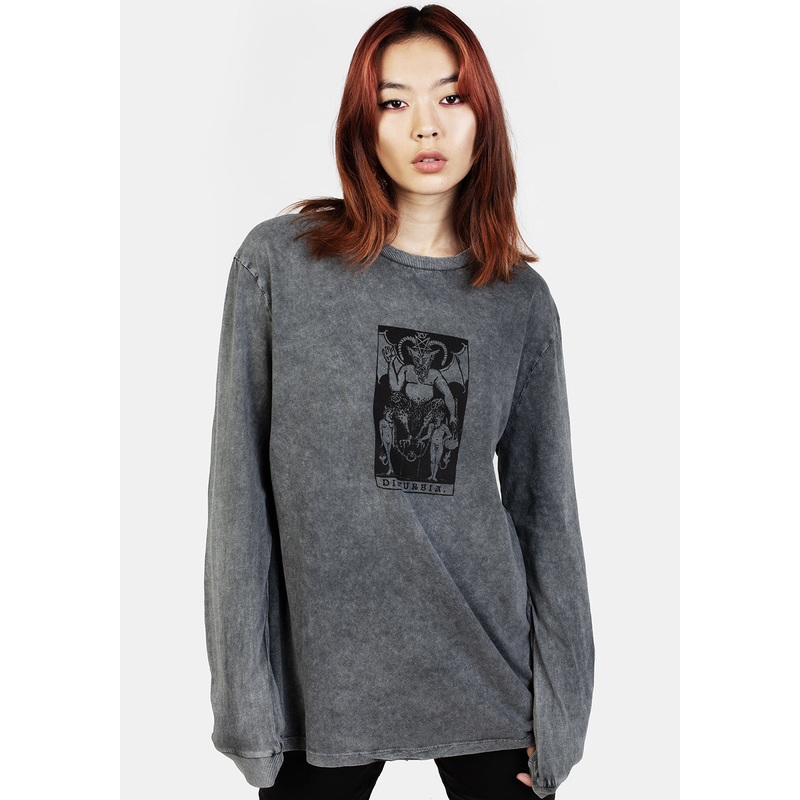 Tarot Grey Acid Wash Long Sleeve Tee