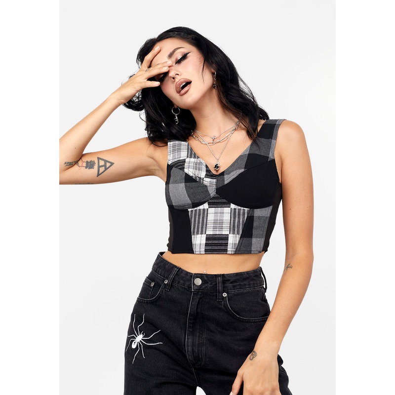 Uh-Oh Mixed Check Corset Top