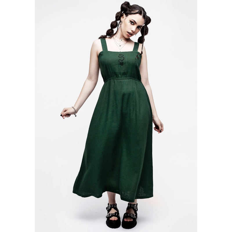 Basilisk Green Linen Blend Midaxi Dress