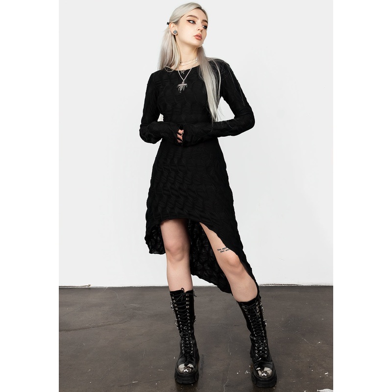 Disquiet Asymmetric Midi Dress