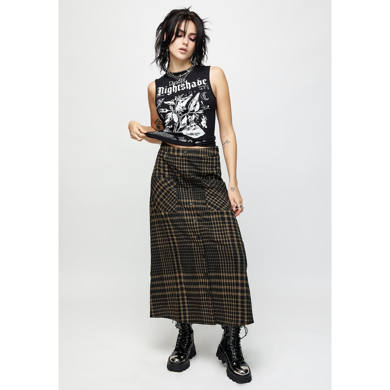 Dropout Check Button Down Midaxi Skirt