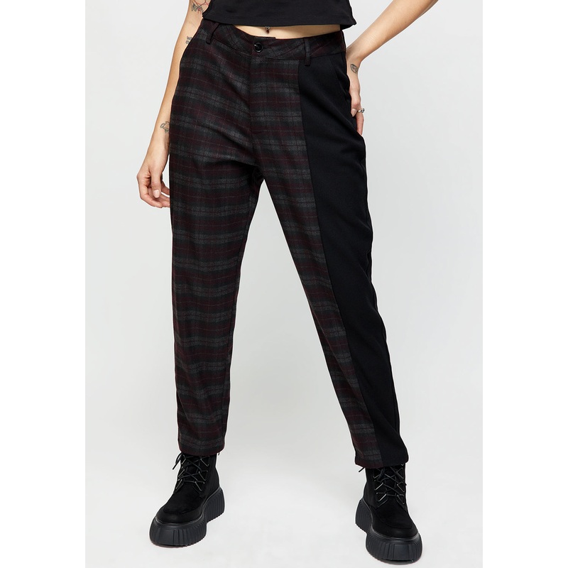 Dropout Spliced Check Mom Trousers