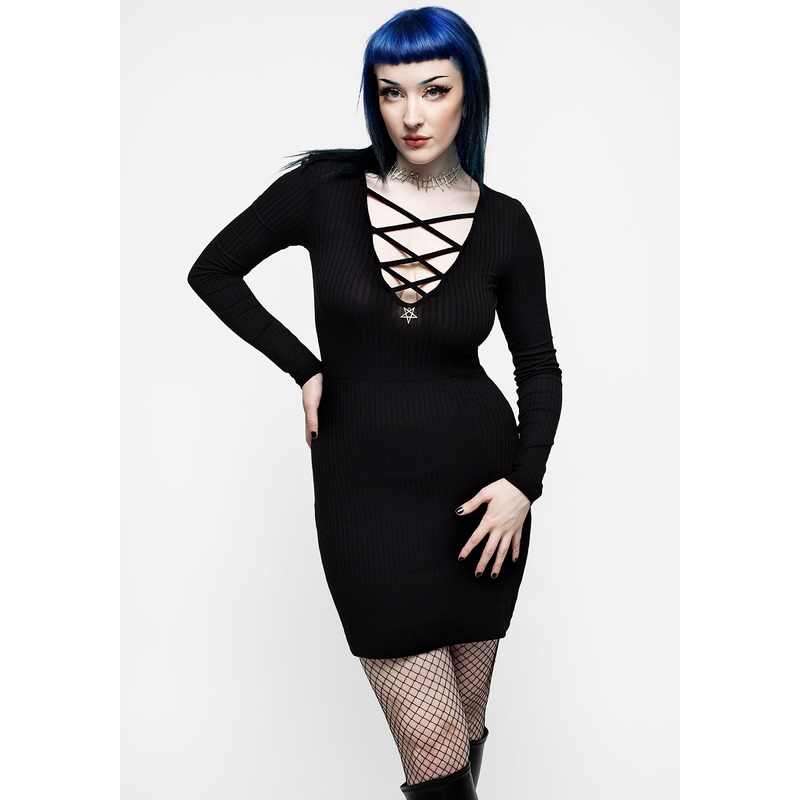 Ebony Plunging Neckline Rib Bodycon Mini Dress