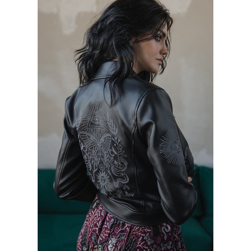 Elemental Embroidered Faux Leather Jacket