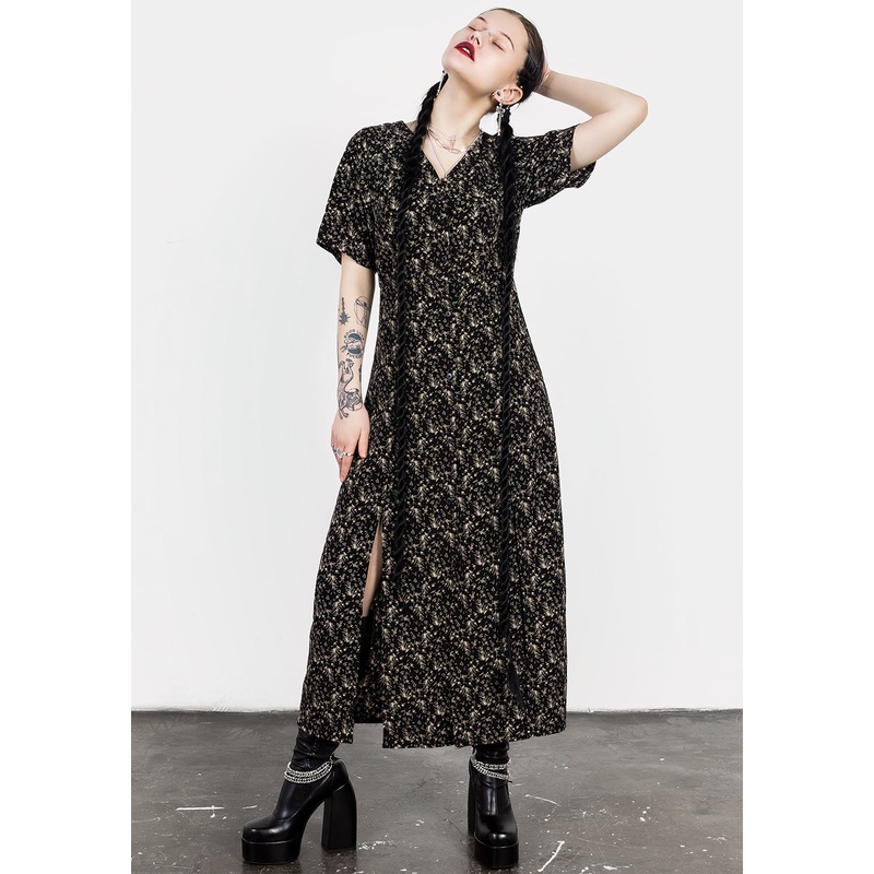 Gardenia Print Button Down Midaxi Dress