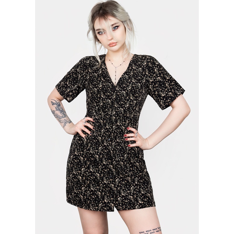 Gardenia Print Button Down Mini Dress