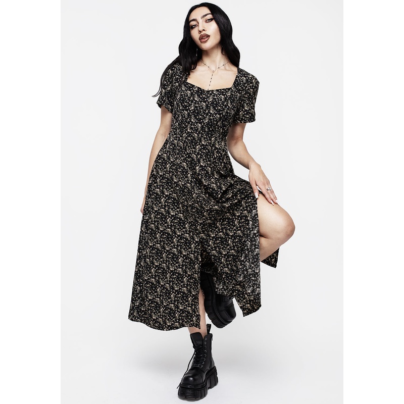 Gardenia Print Split Midaxi Dress