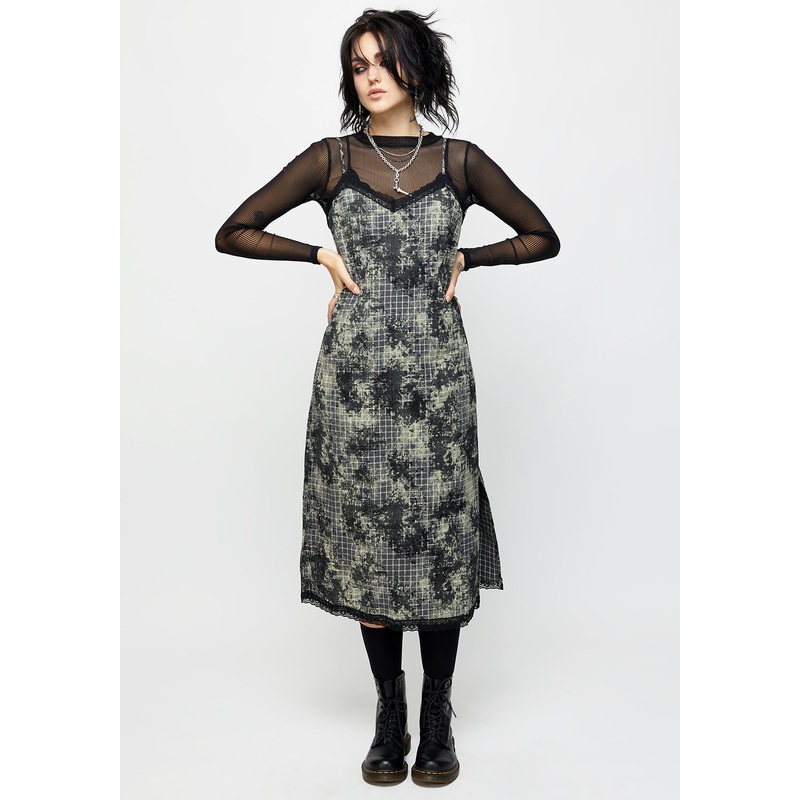 Grime Check Lace Midi Slip Dress