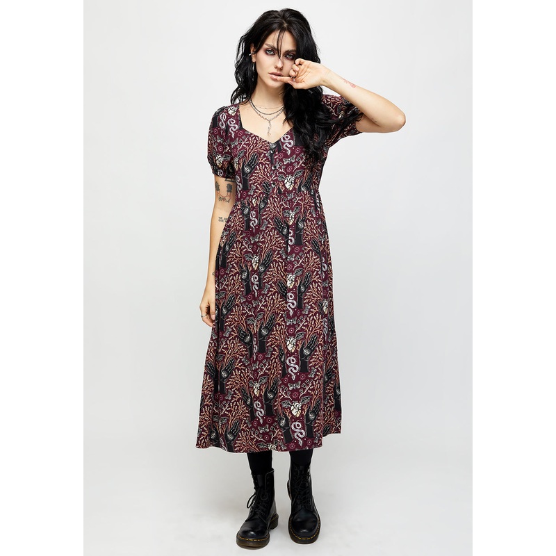 Hemlock Button Detail Puff Sleeve Midi Dress