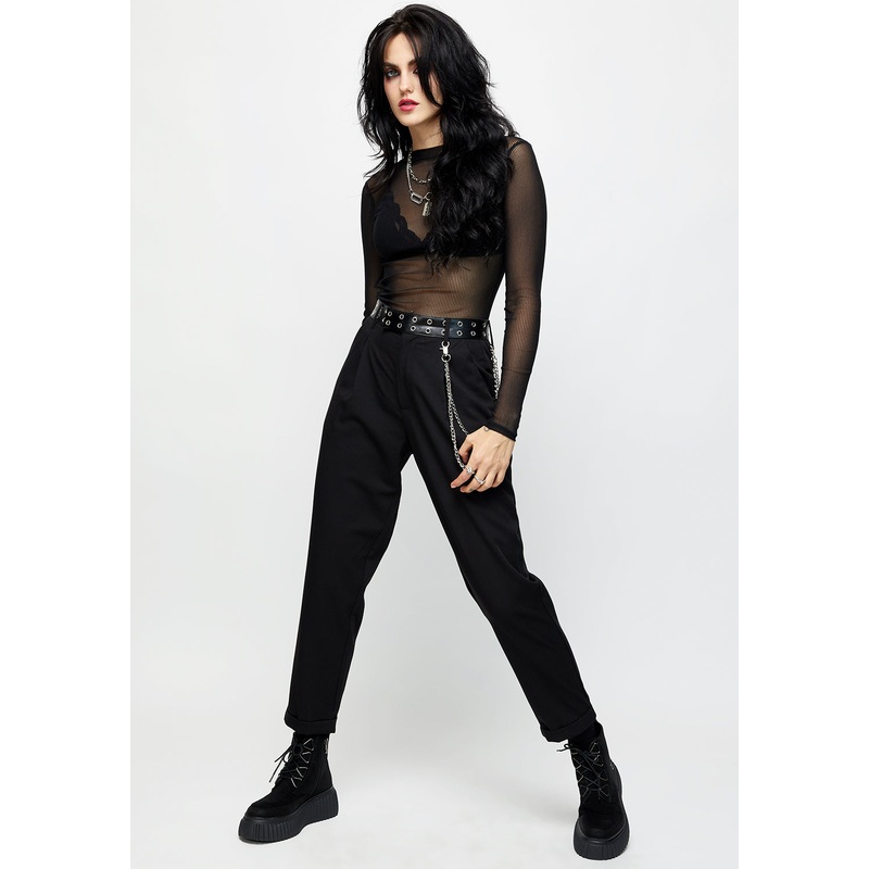 Lizzy Faux Leather Eyelet Tape Tailored Trousers