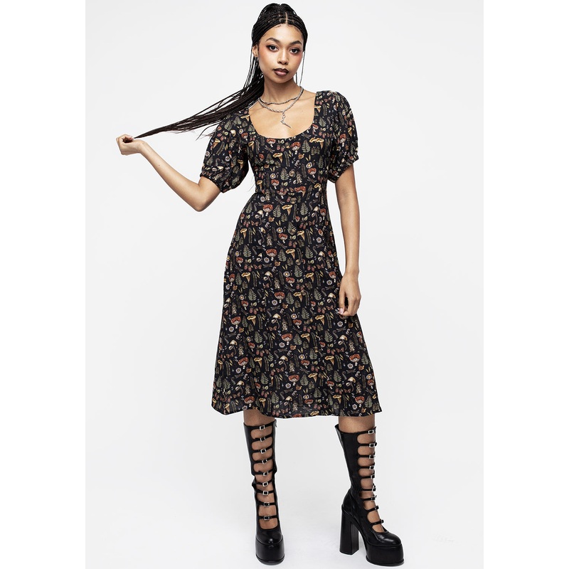 Luthien Puff Sleeve Midi Dress