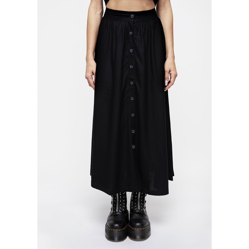 Maidenhair Button Down Midi Skirt – Midnight Black