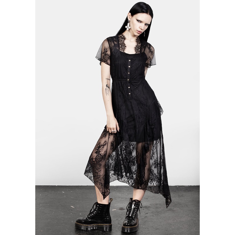 Mourning Lace Cascade Midaxi Dress