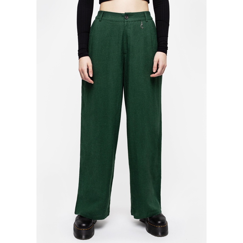 Oberon Green Wide Leg Linen Blend Trousers