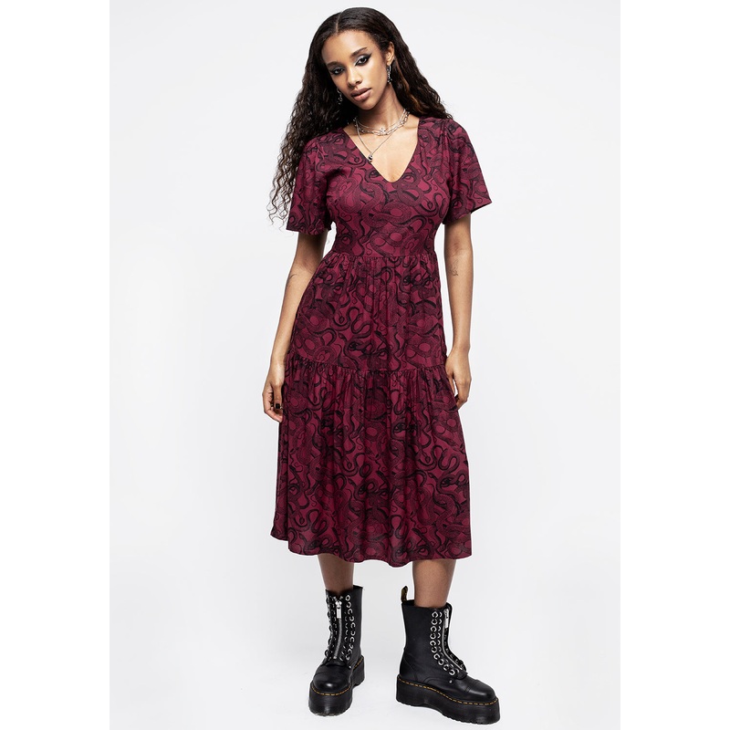 Ophidia Snakes Print Midi Dress – Red