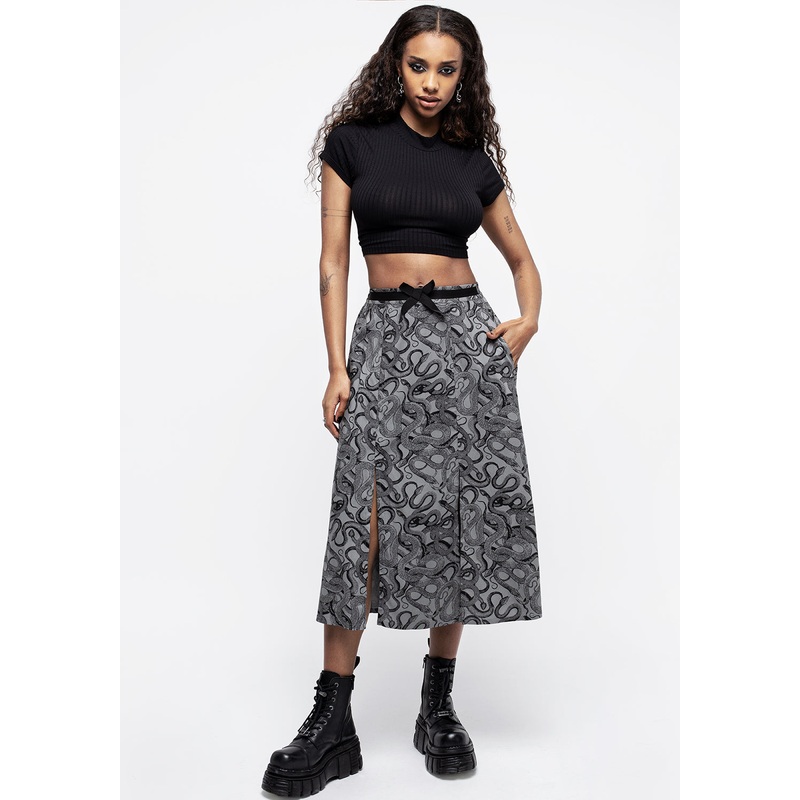 Ophidia Snakes Print Midi Skirt – Grey