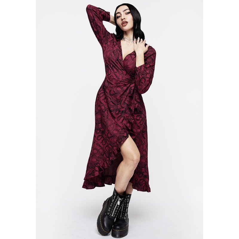 Ophidia Snakes Print Wrap Maxi Dress – Red
