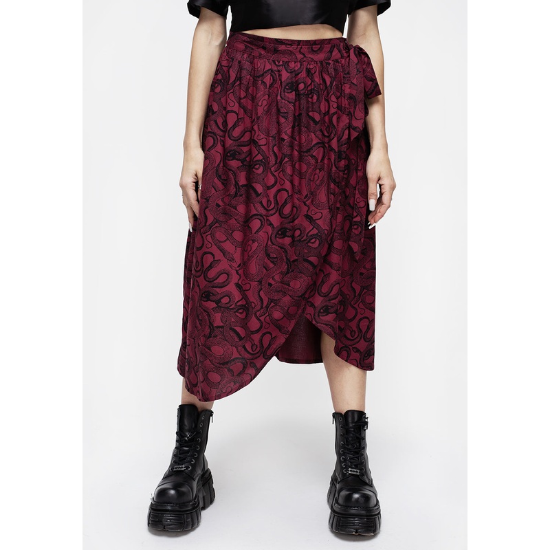 Ophidia Snakes Print Wrap Skirt – Red