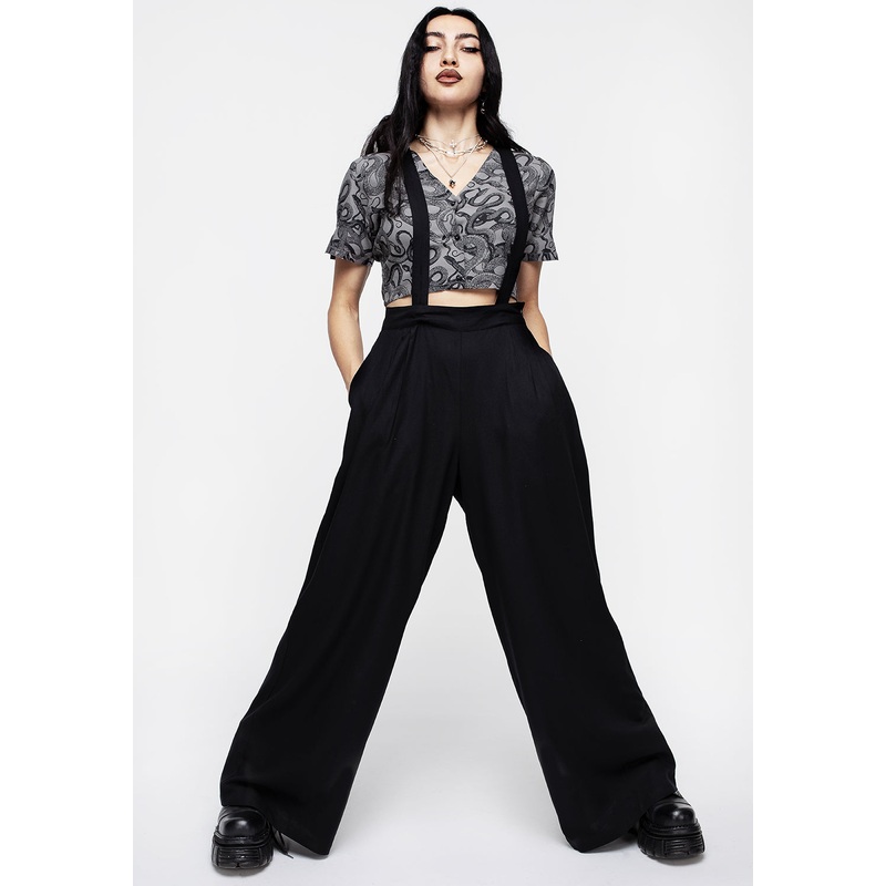 Realm Wide Leg Suspender Trouser – Midnight Black