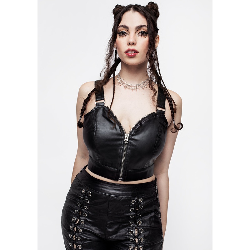 Runaway PU Leather Zipped Bralet