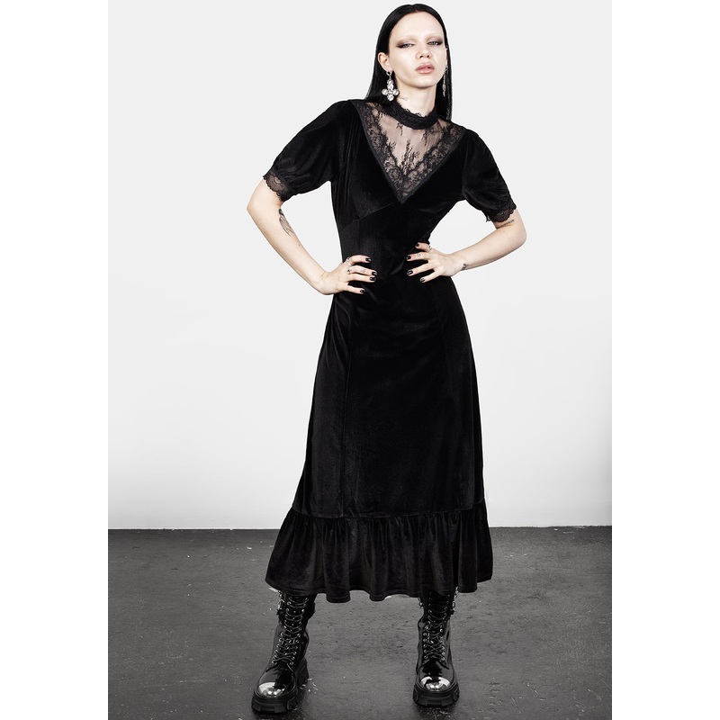Sorrow Velour Lace Detail Midaxi Dress