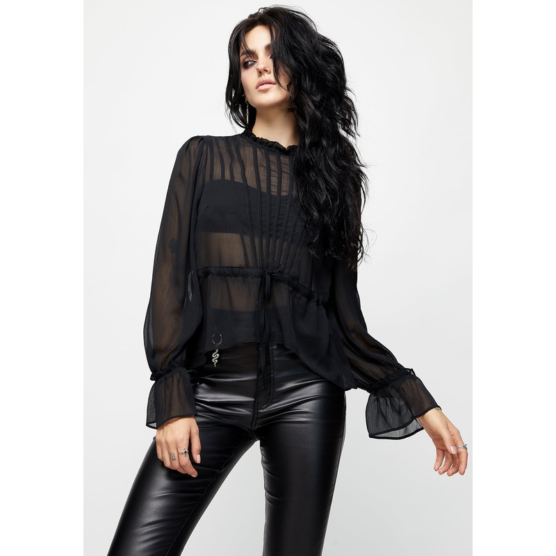 Spirit Sheer Pintuck Ruffle Top