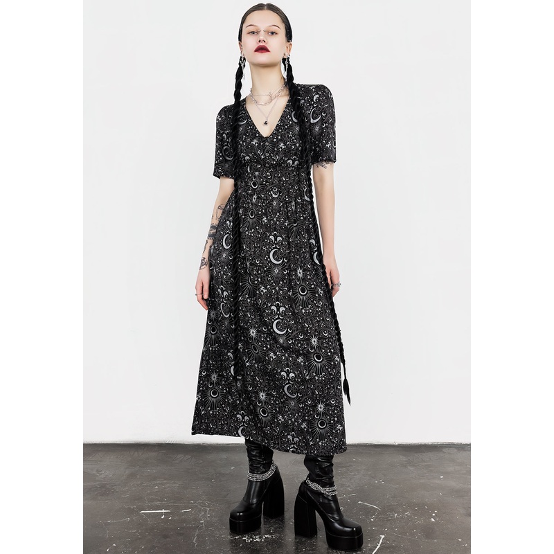 Stellaluna V Neck Button Short Sleeve Midaxi Dress