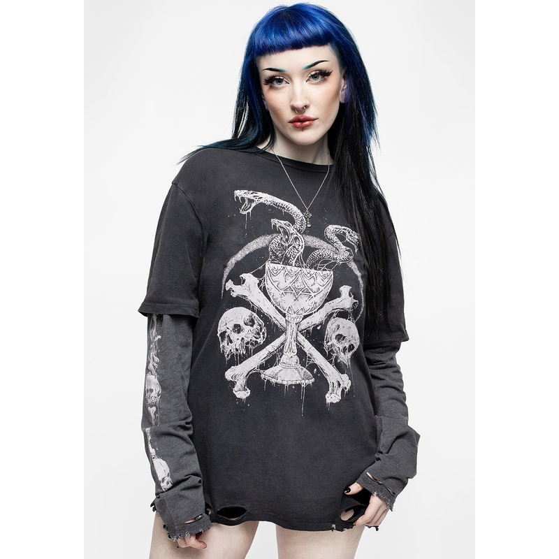 Temptation Snakes Unisex Layered Distressed Long Sleeve T-shirt