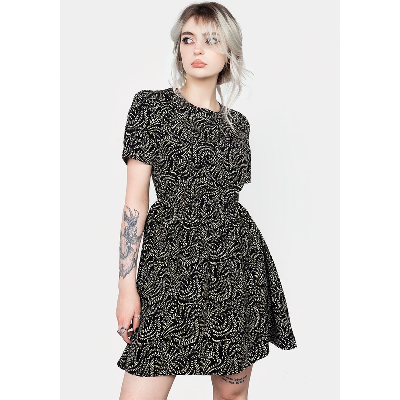 Tendril Print Lace Up Back Mini Dress