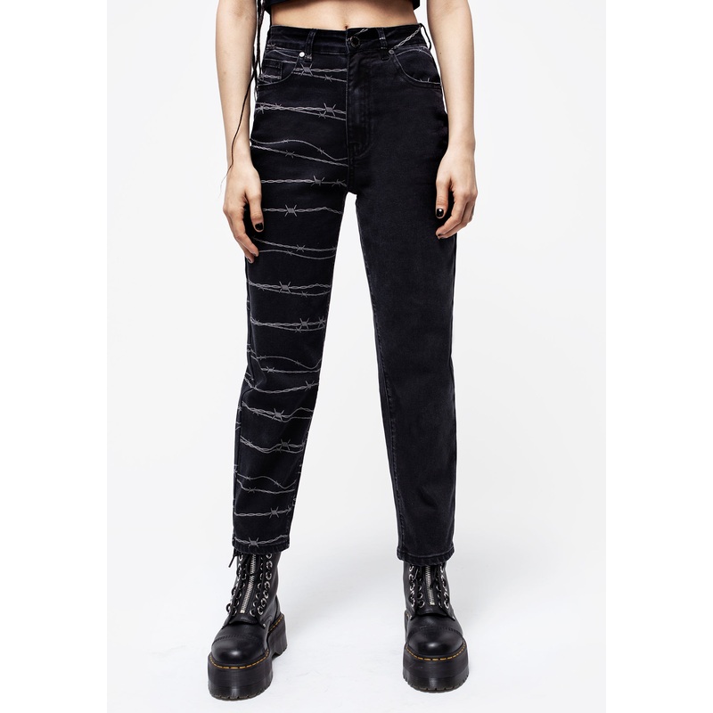 Barbed Wire Spliced Mom Jeans