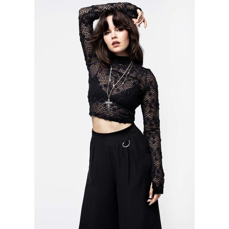 Baroque Long Sleeve Lace Crop Top